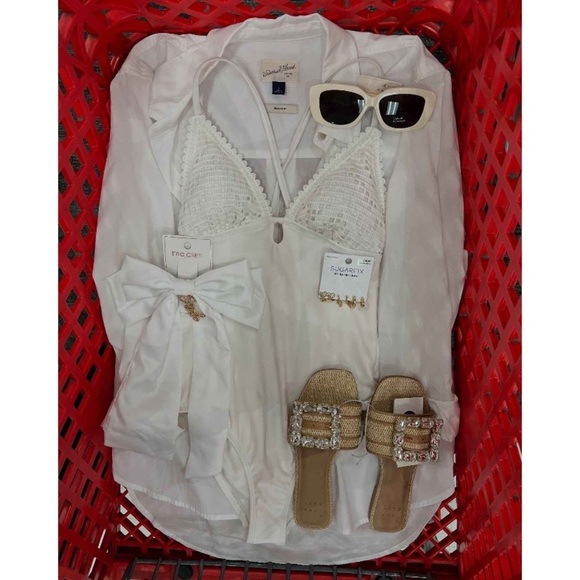 Kelsey Rhinestone Buckle Slide Sandals A New Day Tan Square Toe, Block Heel - Picture 7 of 9